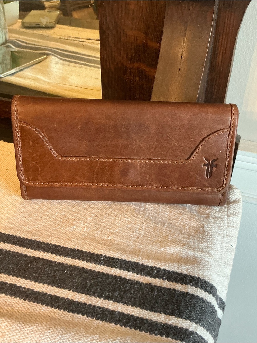 Frye Leather Melissa Trifold Continental Snap Wallet Cognac Brown $158